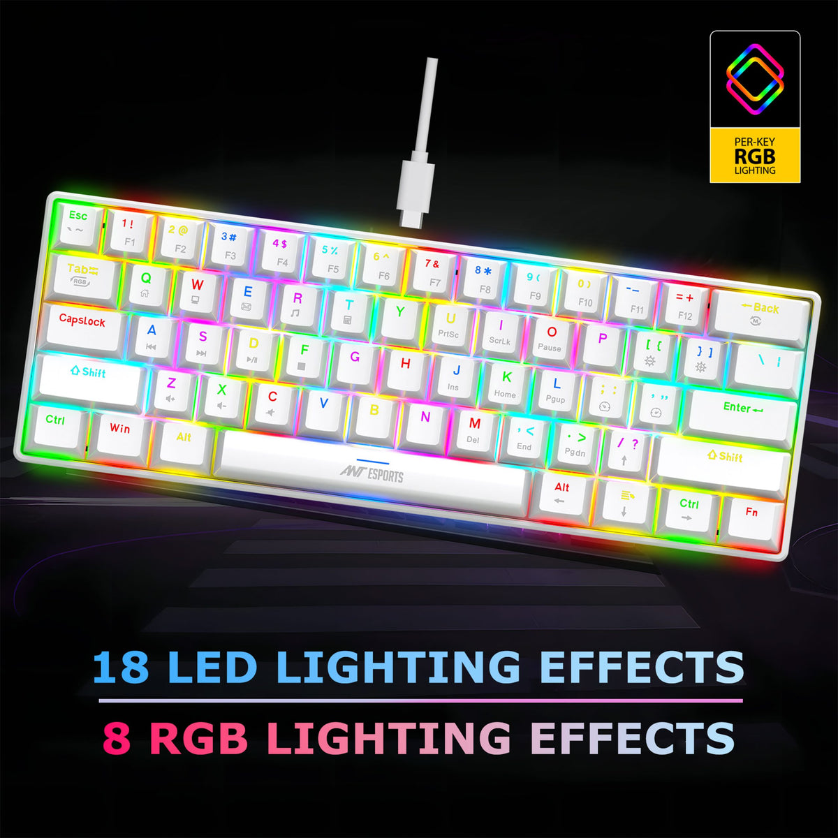 Ant Esports MK1300 V2 Mechnical Wired Gaming keyboard with RGB (White)