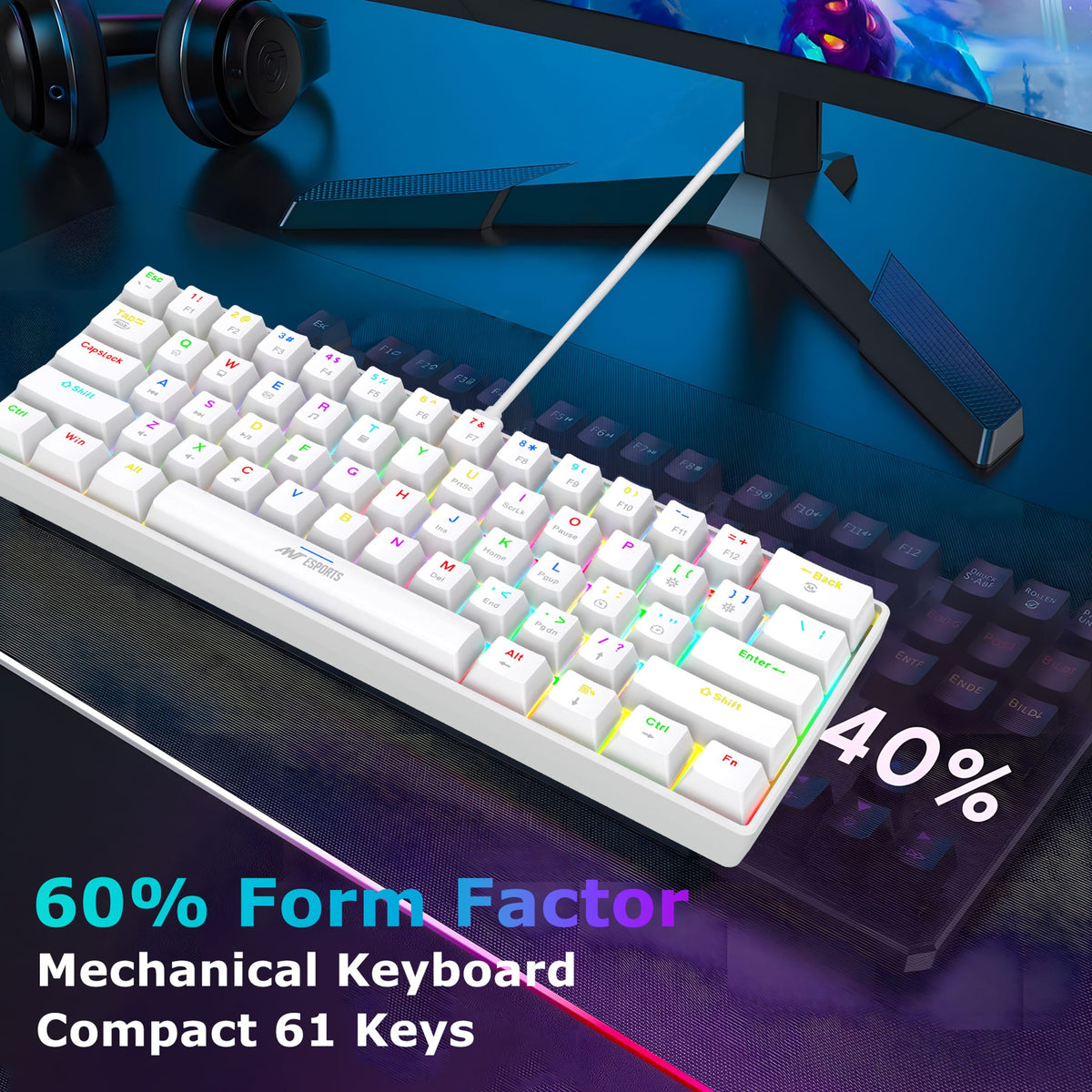 Ant Esports MK1300 V2 Mechnical Wired Gaming keyboard with RGB (White)
