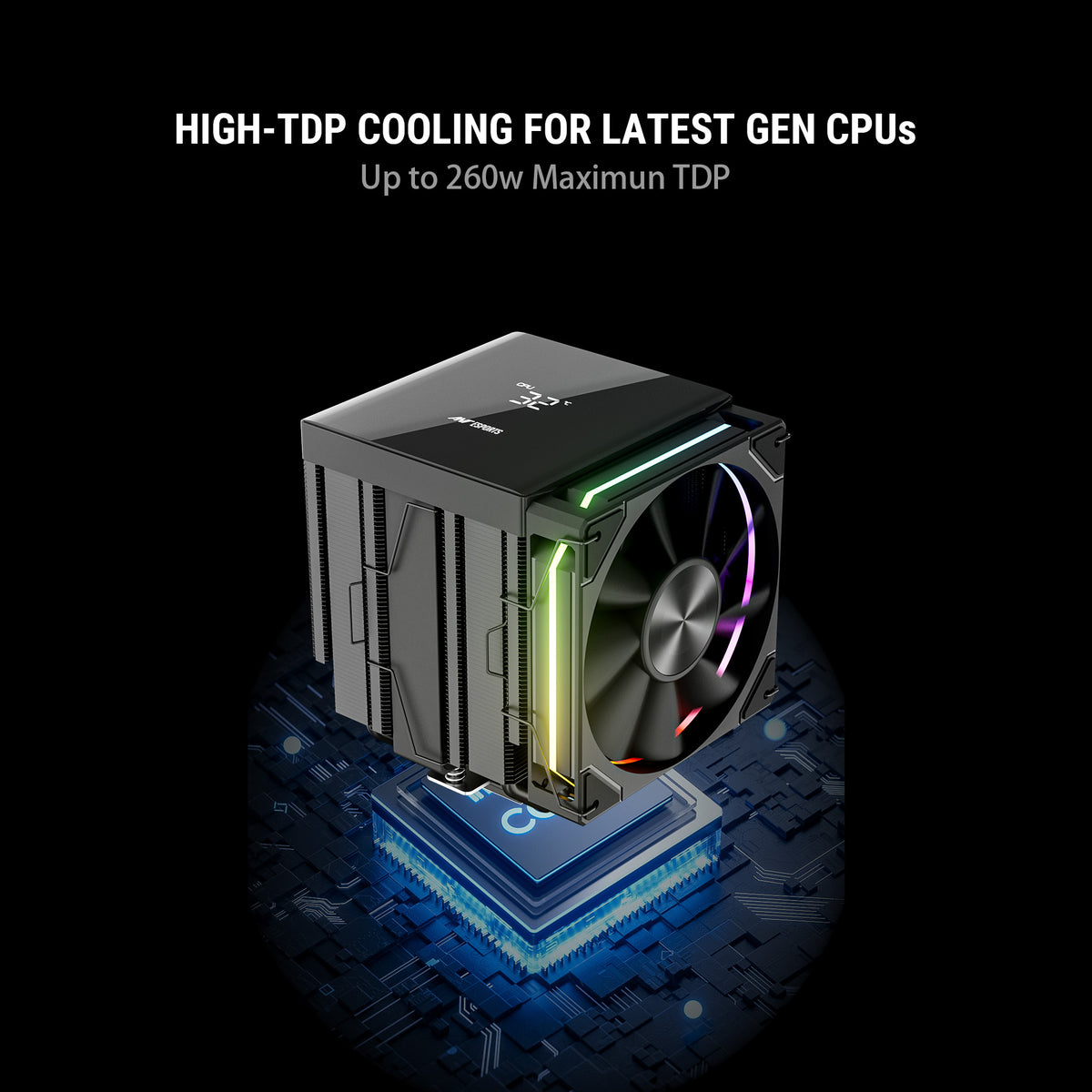 Ant Esports V8 Digital ARGB LGA1851/AM5 Black CPU Air Cooler