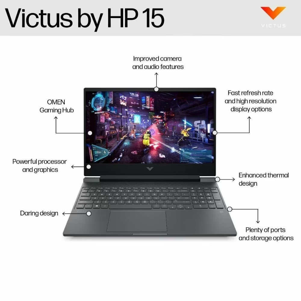 HP Victus 15 15-fa2700TX Gaming Laptop (Intel Core i5-13420H/16 GB/512 GB SSD/6GB-Geforce/Windows 11 Home/MSOffice/Full HD), 39.62 cm - 15.6 inch, Mica Silver
