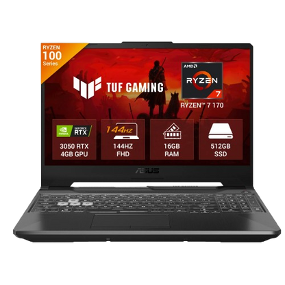 ASUS TUF Gaming A15, Gaming Laptop, AMD Ryzen 7 170 Processor (16GB/512GB/RTX 3050/39.62 cm (15.6) FHD/Windows 11 Home/Office Home 2024 + M365 Basic (1 Year Validity)*) FA506NCQ-HN007WS