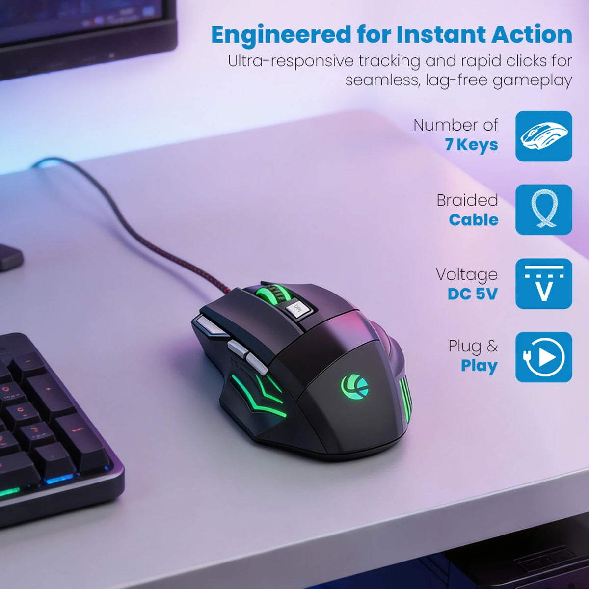 Lapcare LOX-509 Champ Wired RGB Gaming Mouse (Black)